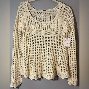 Free People Annabelle Ivory Crochet Bell Long Sleeved Sweater NWT  Size Small